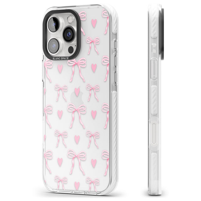 iPhone 16 Pink Bows & Hearts Clear Impact Phone Case