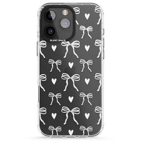 iPhone 16 White Bows & Hearts Clear Impact Phone Case