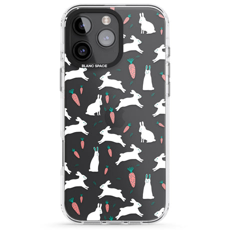 iPhone 16 Pro Max White Bunnies and Carrots Black Impact Phone Case