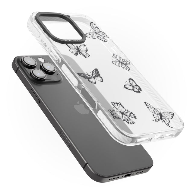 iPhone 16 Pro Max Grey Butterfly Line Pattern Black Impact Phone Case