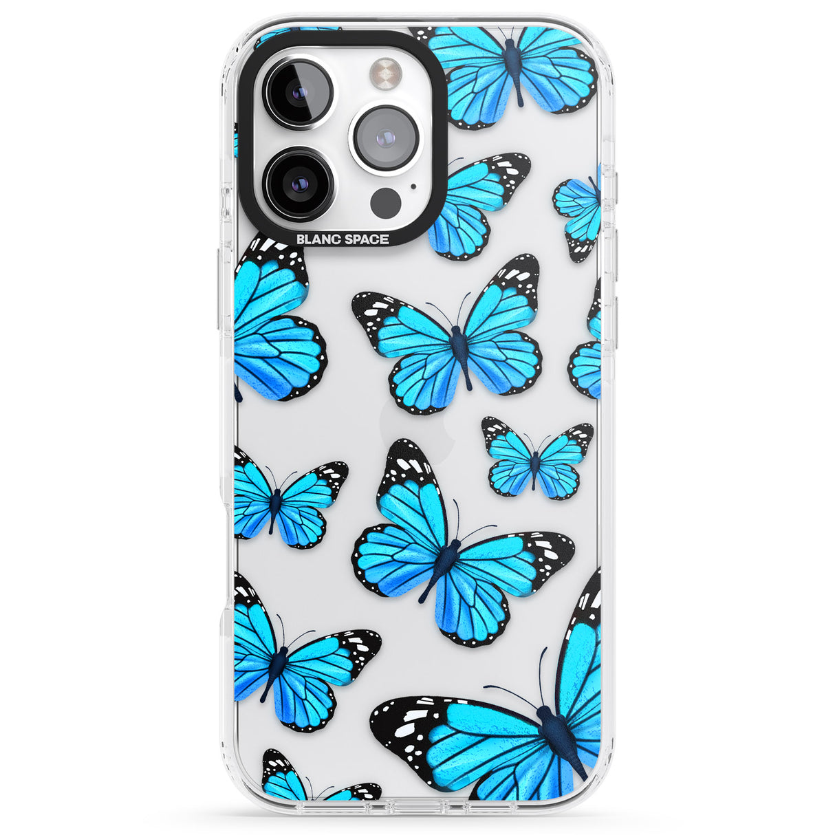 iPhone 16 Pro Max Blue Butterflies Black Impact Phone Case