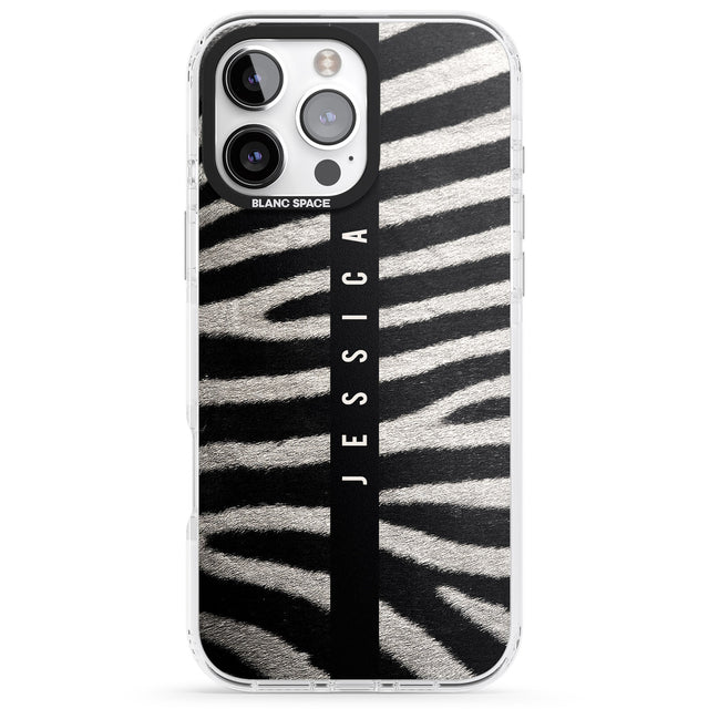 iPhone 16 Pro Max Personalised Zebra Print Black Impact Phone Case