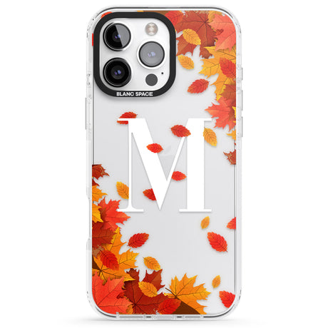 iPhone 16 Pro Max Personalised Monogram Autumn Leaves Black Impact Phone Case