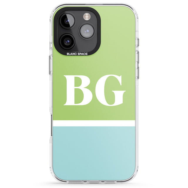 iPhone 16 Pro Max Personalised Colourblock: Green & Turquoise Black Impact Phone Case