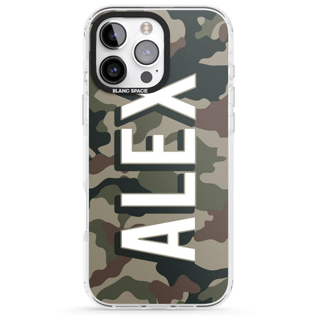 iPhone 16 Pro Max Personalised Classic Green Camo Black Impact Phone Case