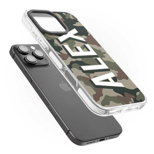 iPhone 16 Pro Max Personalised Classic Green Camo Black Impact Phone Case