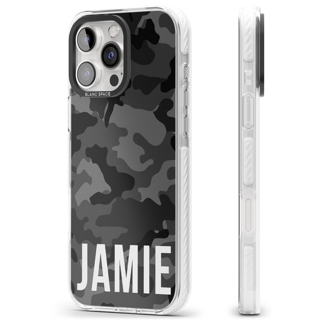 iPhone 16 Pro Max Personalised Horizontal Name Black Camouflage Black Impact Phone Case