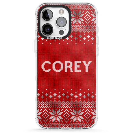 iPhone 16 Pro Max Personalised Red Christmas Knitted Jumper Black Impact Phone Case