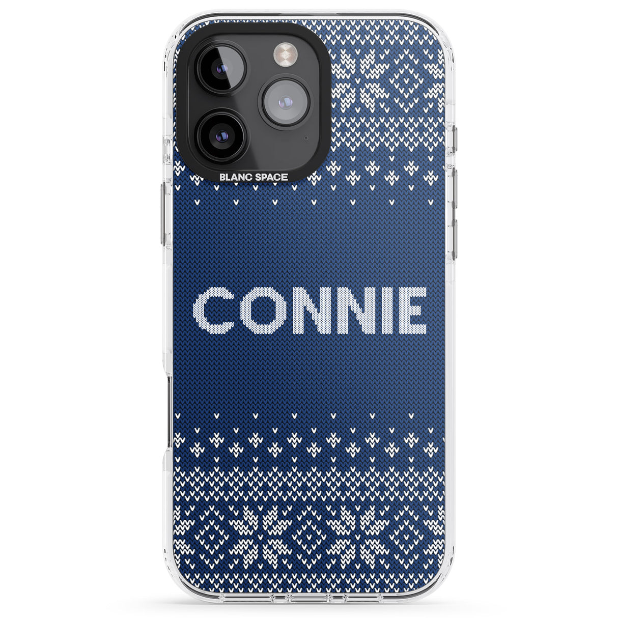 iPhone 16 Pro Max Personalised Blue Christmas Knitted Jumper Black Impact Phone Case