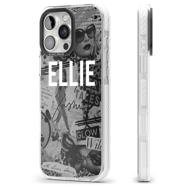 iPhone 16 Pro Max Personalised Grey Scale Fashion Collage Black Impact Phone Case