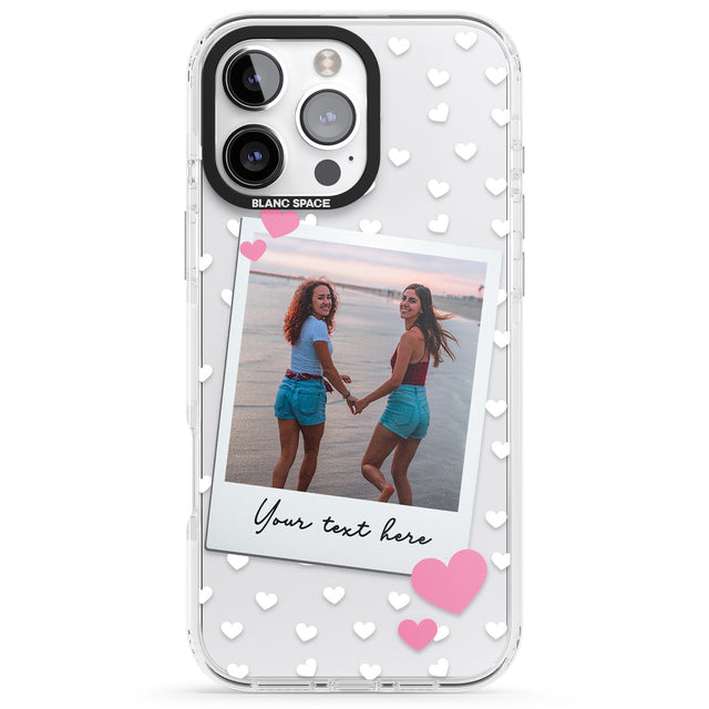 iPhone 16 Pro Max Personalised Instant Film & Hearts Photo Black Impact Phone Case