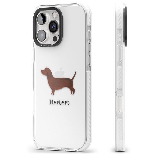 iPhone 16 Pro Max Personalised Hand Painted Sausage Dog Black Impact Phone Case