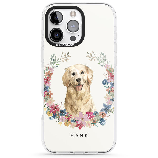 iPhone 16 Pro Max Personalised Golden Retriever - Watercolour Dog Portrait Black Impact Phone Case