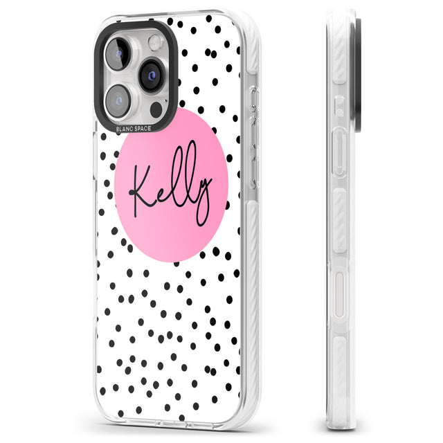 iPhone 16 Pro Max Personalised Pink Circle & Dots Black Impact Phone Case