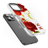 iPhone 16 Pro Max Personalised Clear Vintage Floral Red Roses Black Impact Phone Case