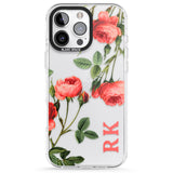 iPhone 16 Pro Max Personalised Clear Vintage Floral Pink Roses Black Impact Phone Case