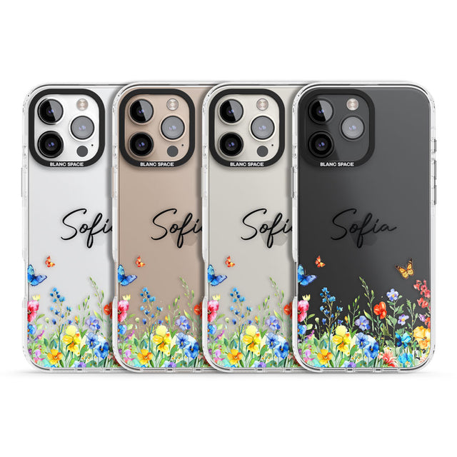 Personalised Buterflies & Wildflowers Impact Phone Case for iPhone 16 Pro, iPhone 16 Pro Max