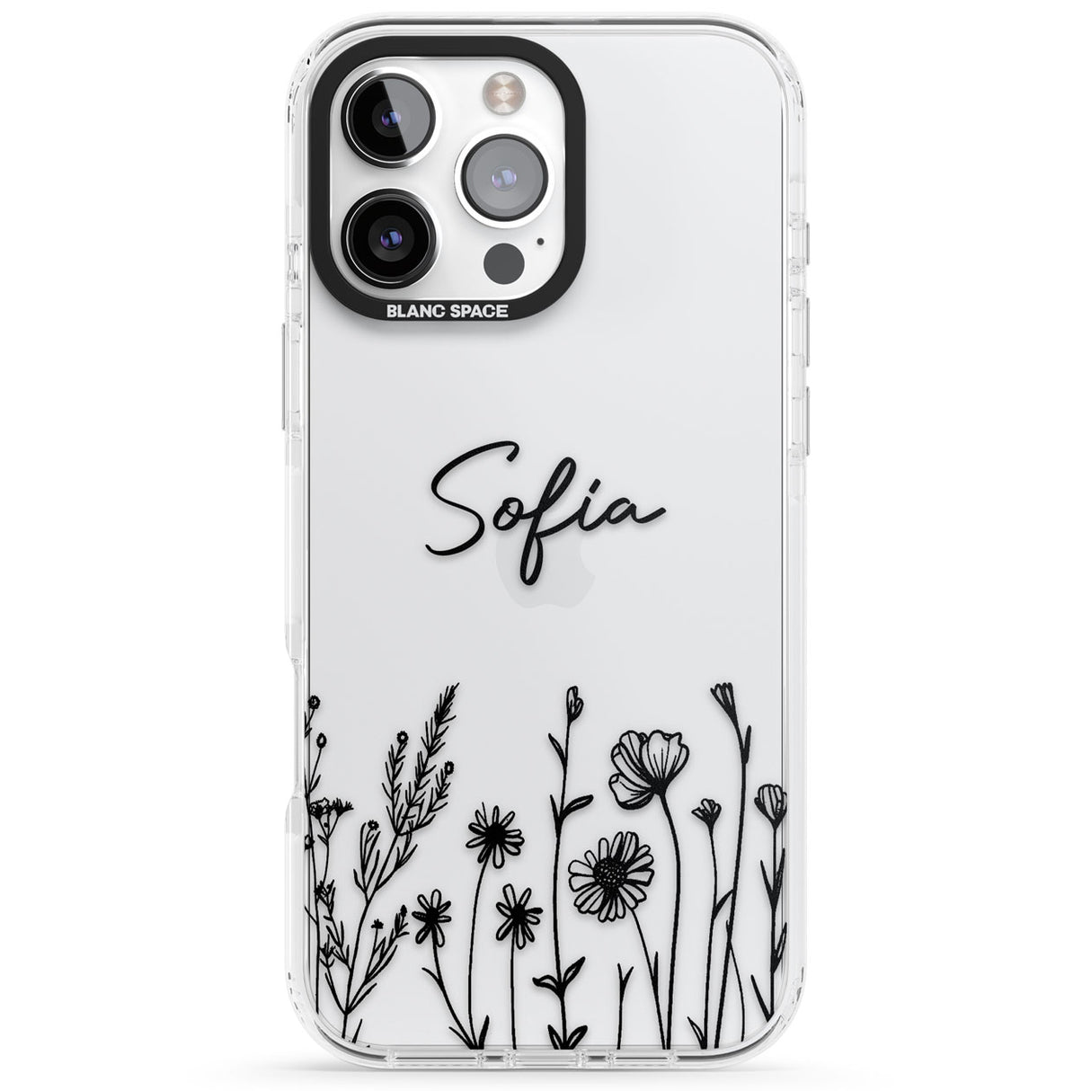 Personalised Black Wildflowers Impact Phone Case for iPhone 16 Pro, iPhone 16 Pro Max