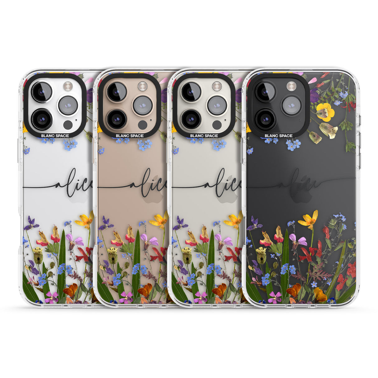 iPhone 16 Pro Max Personalised Wildflower Floral Black Impact Phone Case