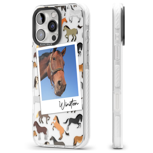 iPhone 16 Pro Max Personalised Horse Polaroid Black Impact Phone Case