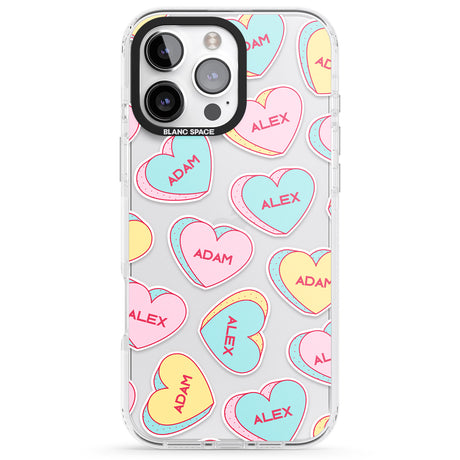 iPhone 16 Pro Max Personalised Text Love Hearts Black Impact Phone Case