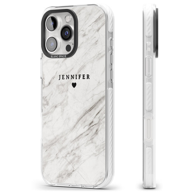 iPhone 16 Pro Max Personalised Light Grey & White Marble Texture Black Impact Phone Case