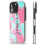 iPhone 16 Pro Max Personalised Turquoise & Pink - Marbled Black Impact Phone Case