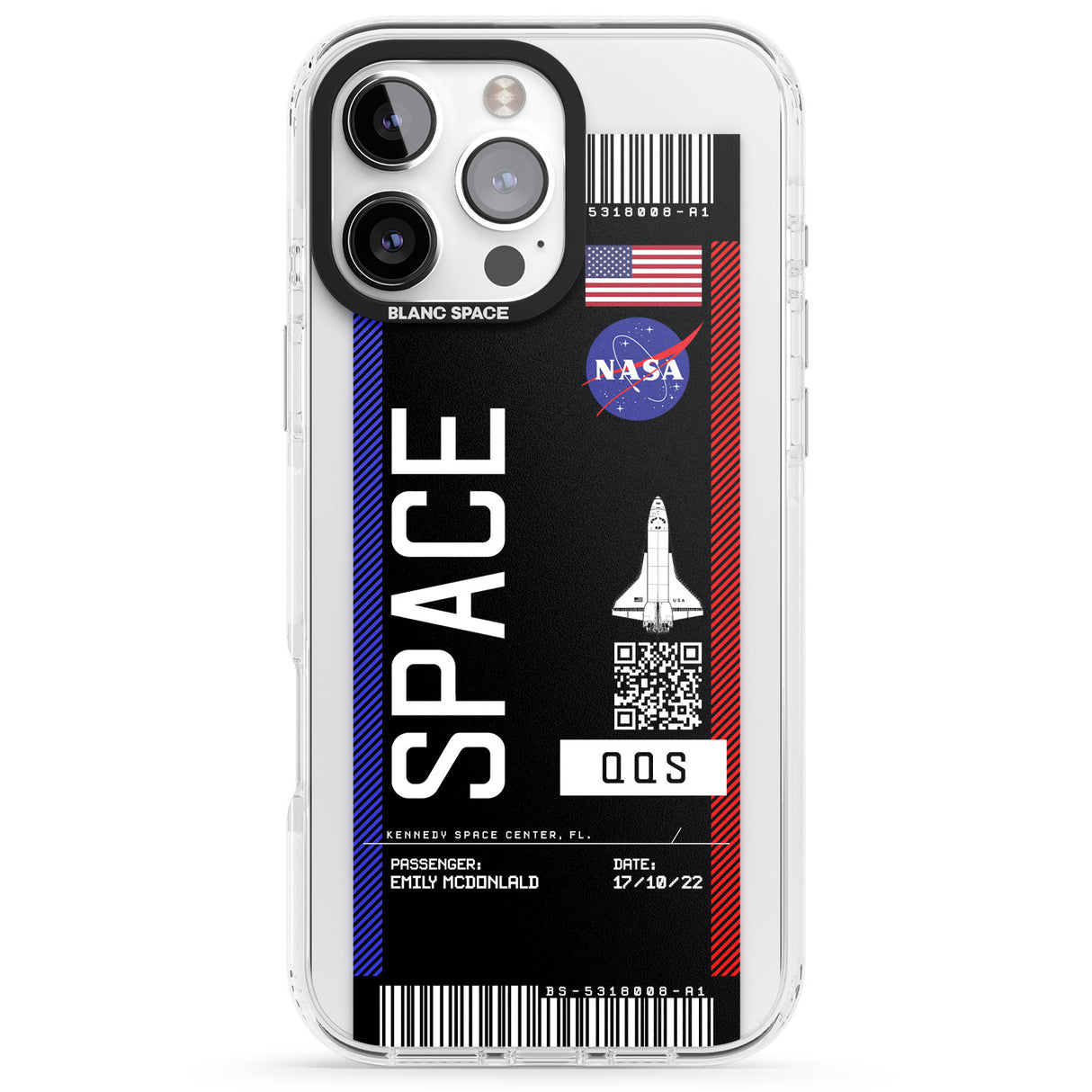 iPhone 16 Pro Max Personalised NASA Boarding Pass (Dark) Black Impact Phone Case