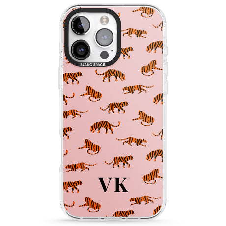 iPhone 16 Pro Max Personalised Safari Tiger Pattern on Pink Black Impact Phone Case