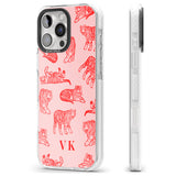 iPhone 16 Pro Max Personalised Red Tiger Outlines on Pink Black Impact Phone Case