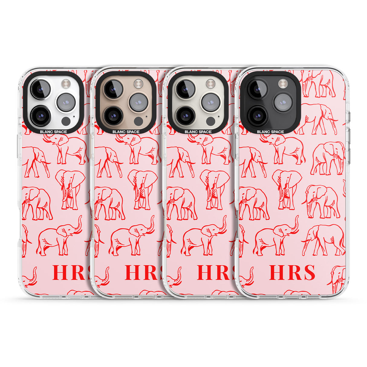 iPhone 16 Pro Max Personalised Red Elephant Outlines on Pink Black Impact Phone Case