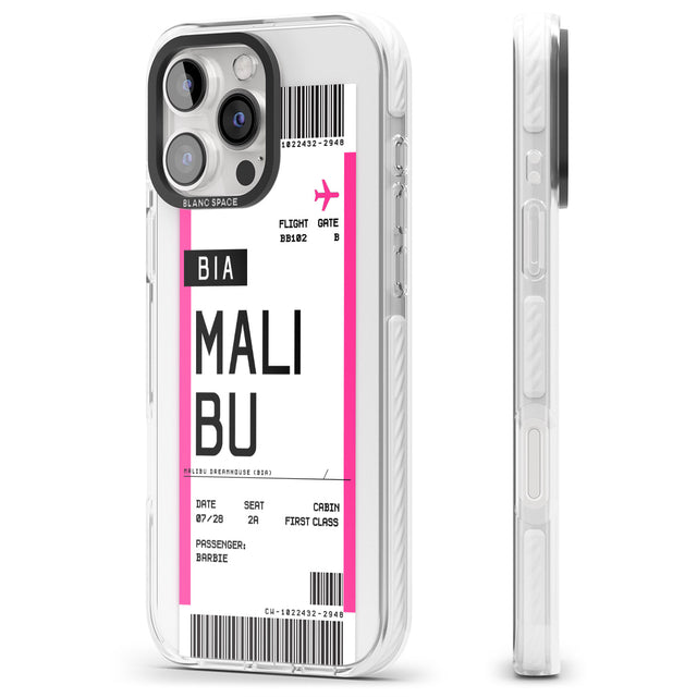 iPhone 16 Pro Max Personalised Pink Malibu Boarding Pass Black Impact Phone Case