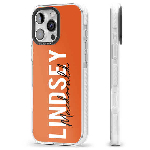 iPhone 16 Pro Max Personalised Bold Name: Orange Black Impact Phone Case