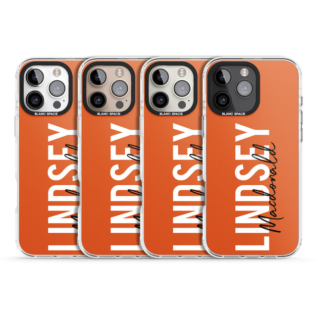 iPhone 16 Pro Max Personalised Bold Name: Orange Black Impact Phone Case