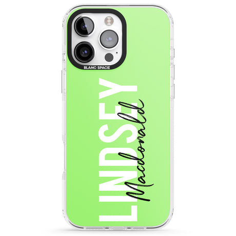 iPhone 16 Pro Max Personalised Bold Name: Lime Black Impact Phone Case