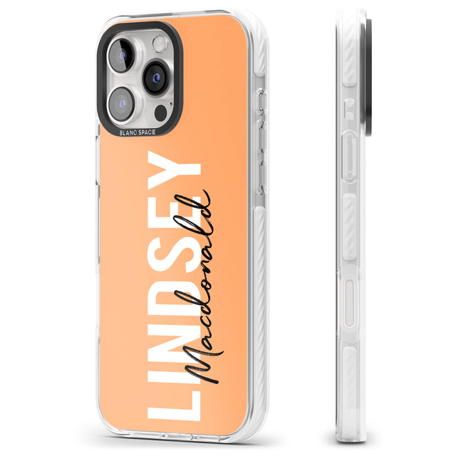 iPhone 16 Pro Max Personalised Bold Name: Peach Black Impact Phone Case