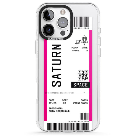 iPhone 16 Pro Max Personalised Saturn Space Travel Ticket Black Impact Phone Case