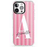 iPhone 16 Pro Max Personalised Pink on Pink Stripes Black Impact Phone Case