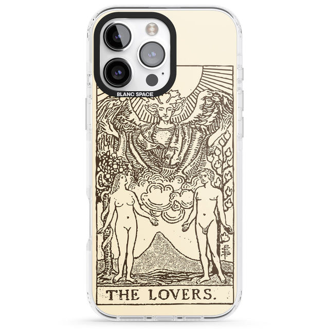 iPhone 16 Pro Max Personalised The Lovers Tarot Card - Solid Cream Black Impact Phone Case