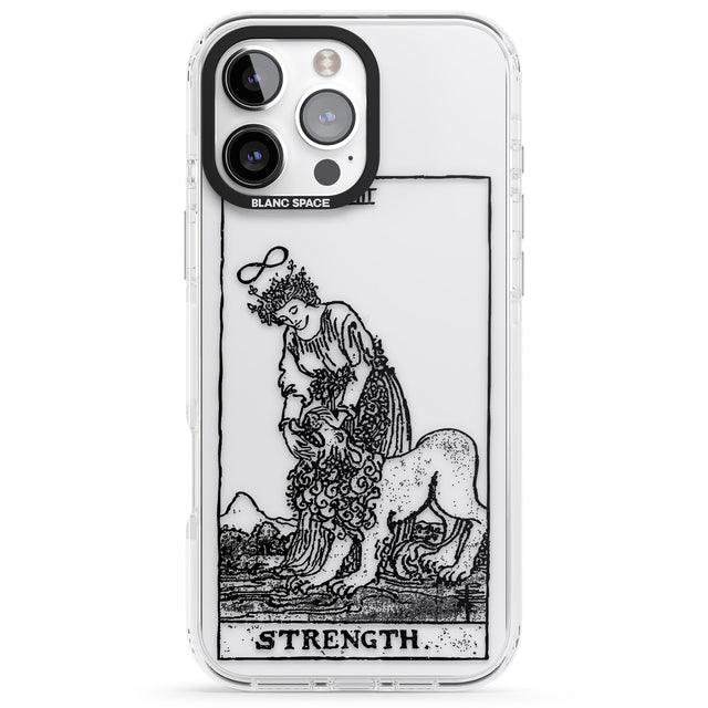 iPhone 16 Pro Max Personalised Strength Tarot Card - Transparent Black Impact Phone Case