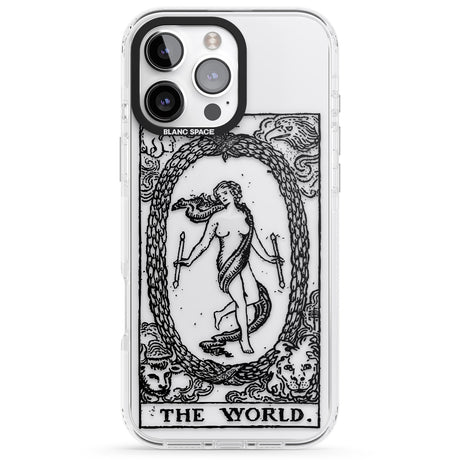 iPhone 16 Pro Max Personalised The World Tarot Card - Transparent Black Impact Phone Case