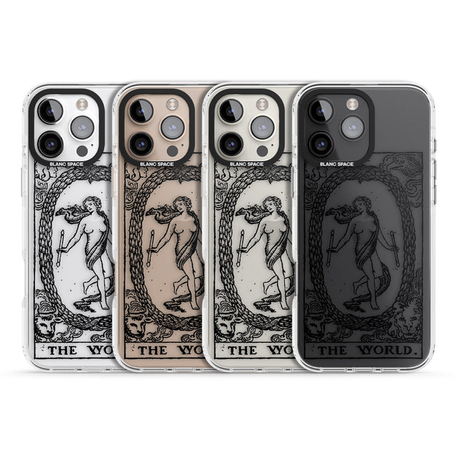 iPhone 16 Pro Max Personalised The World Tarot Card - Transparent Black Impact Phone Case