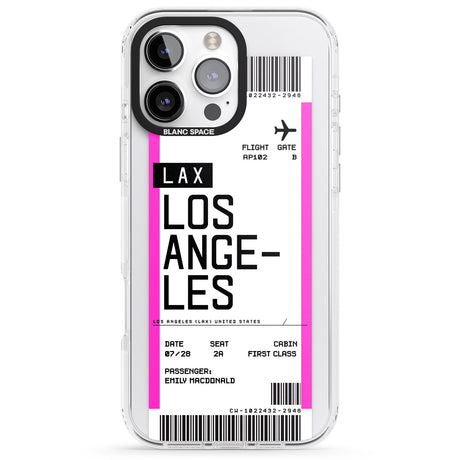 iPhone 16 Pro Max Personalised Los Angeles Boarding Pass Black Impact Phone Case