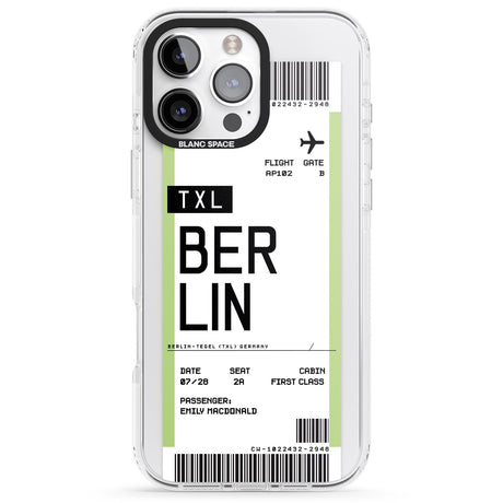 iPhone 16 Pro Max Personalised Berlin Boarding Pass Black Impact Phone Case