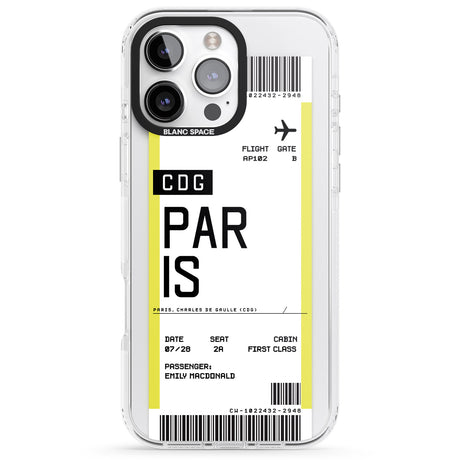 iPhone 16 Pro Max Personalised Paris Boarding Pass Black Impact Phone Case