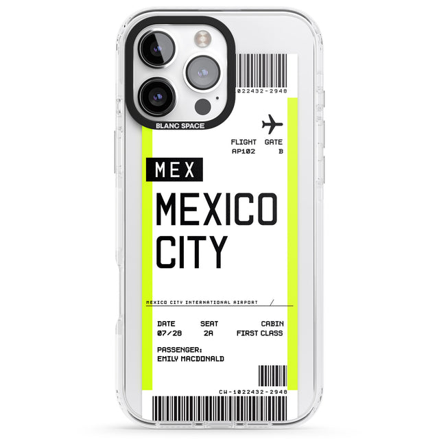 iPhone 16 Pro Max Personalised Mexico City Boarding Pass Black Impact Phone Case