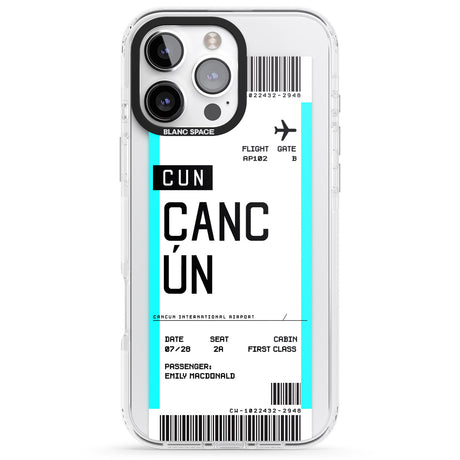 iPhone 16 Pro Max Personalised Cancún Boarding Pass Black Impact Phone Case