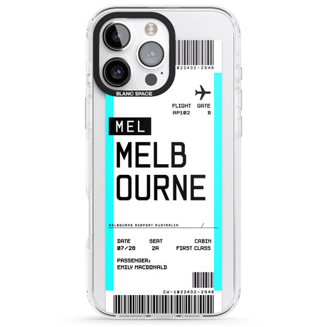 iPhone 16 Pro Max Personalised Melbourne Boarding Pass Black Impact Phone Case