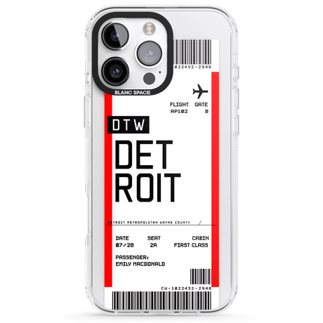 iPhone 16 Pro Max Personalised Detroit Boarding Pass Black Impact Phone Case