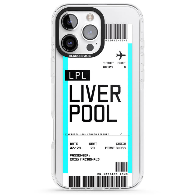 iPhone 16 Pro Max Personalised Liverpool Boarding Pass Black Impact Phone Case